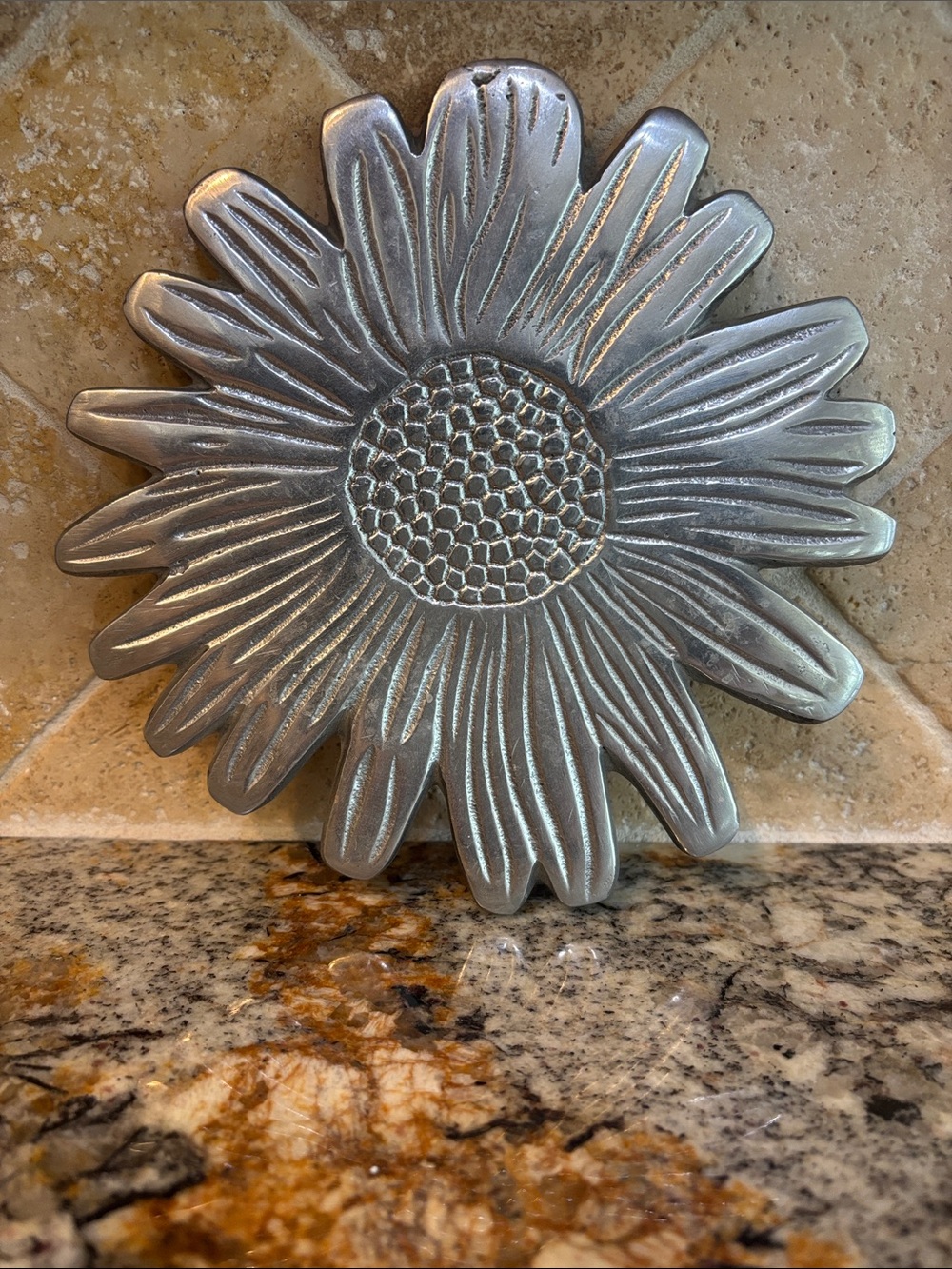 Metallic Silver Sunflower Trivet